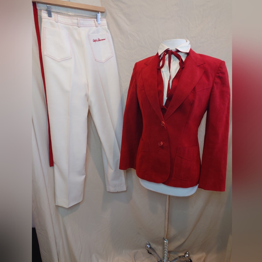 Red Blazer and White Pants Set